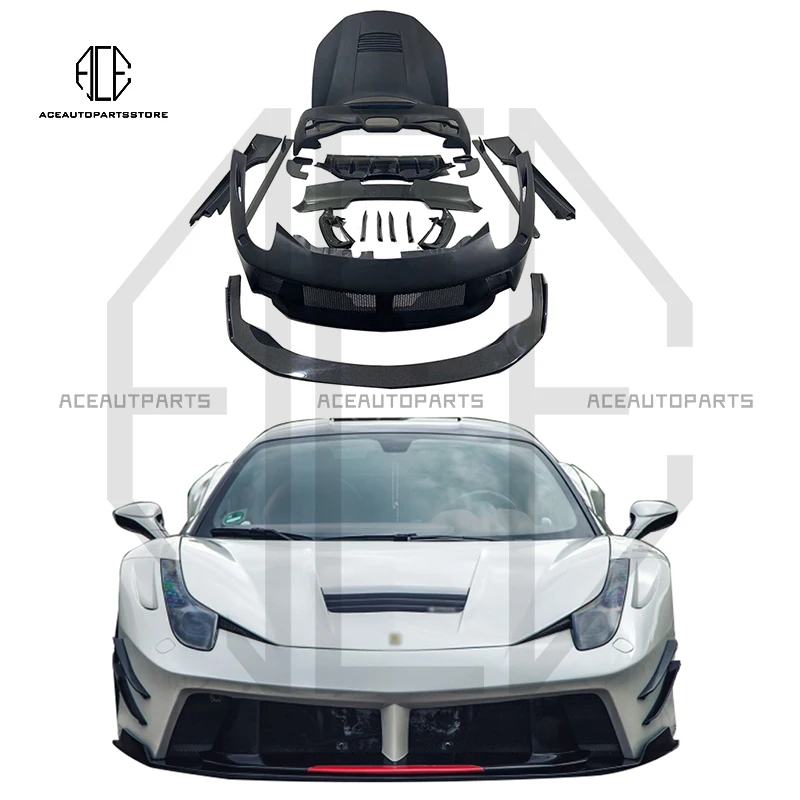 For Ferrari 458 update to PD Style 2009+ Front rear bumper side skirts hood High Quality Car body kit