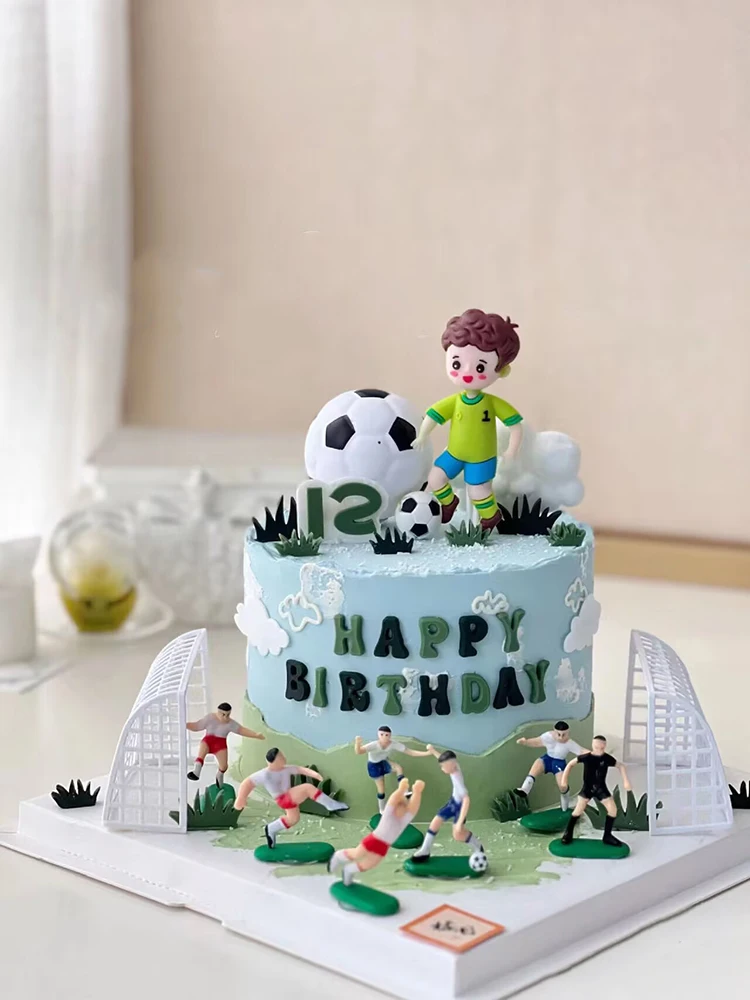 Football Theme Boy Happy Birthday Cake Topper Soccer Cake Decoration Cupcake Flags Man Sports Trophy for Kids Boy Party Supplies