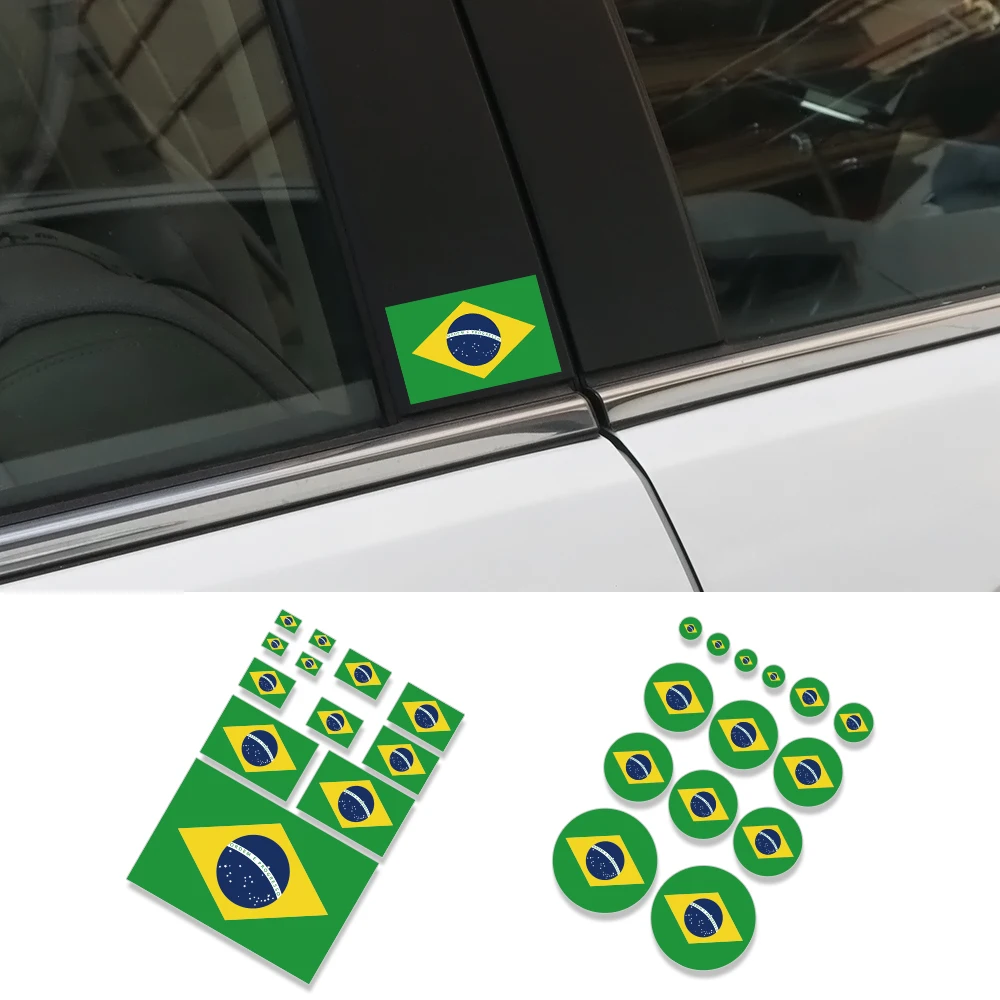 Car Sticker Creative Brazilian Flag Square Circular Flag Series Stickers Car Body Windows Personalized Decoration Accessories