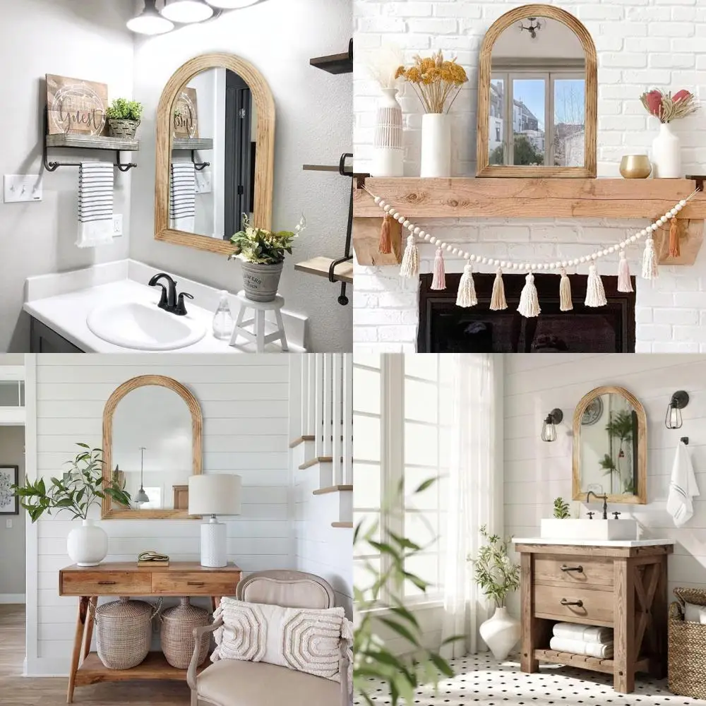 

Vintage Large Wall Mirror with Solid Wood Frame for Farmhouse Style Bathroom and Living Room Decor