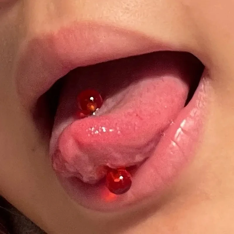 3pcs/Set Cherry Red Tongue Studs Acrylic Translucent Red Ball Stainless Steel Barbell Tongue Rings Women Body Piercing Jewelry