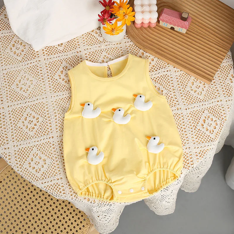 2024 Baby Summer Clothes 0-2 Y Infant Girls Cute Cartoon Sleeveless Bodysuit Newborn Jumpsuit Toddler Outwear