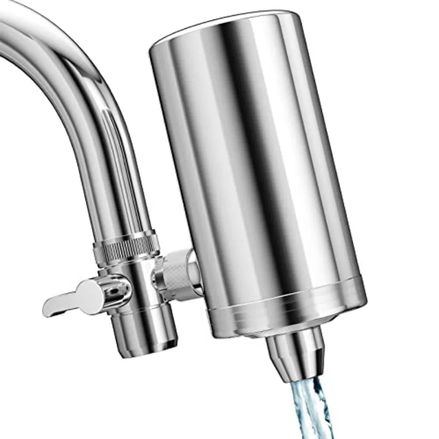 

Faucet Water Filter, 1200-Gallons Water Faucet Filtration System, 304 Stainless Steel Tap Water Filter with with Dual 360-degre