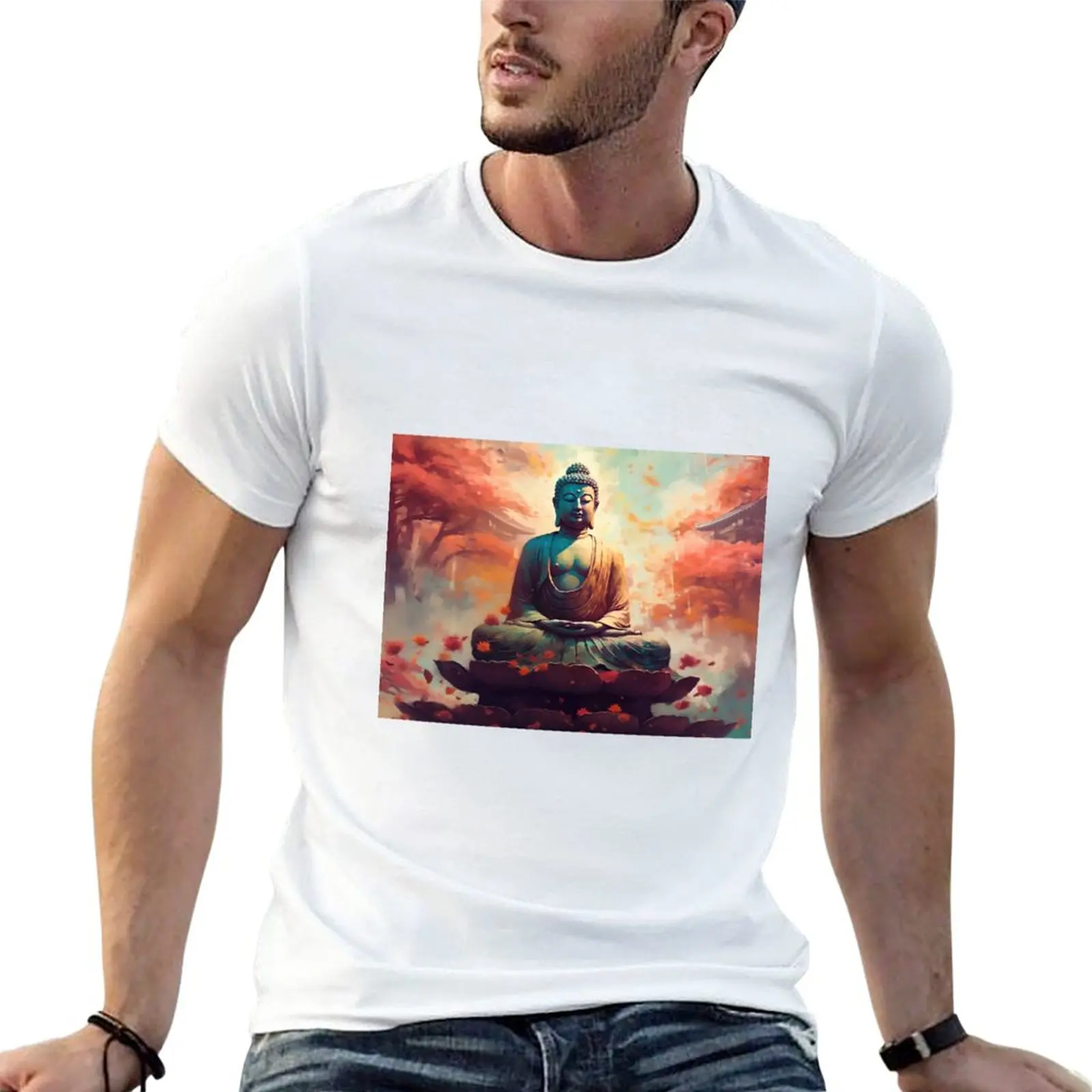 Новая футболка с изображением Будды цифрового искусства-объятия спокойствия и душевного спокойствия Аниме футболки с коротким рукавом мужская футболка