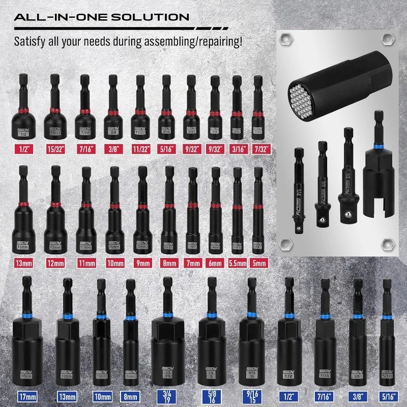 For 80-Piece Magnetic Impact Nut Driver Set, Metric and SAE with Socket Adapter 1set
