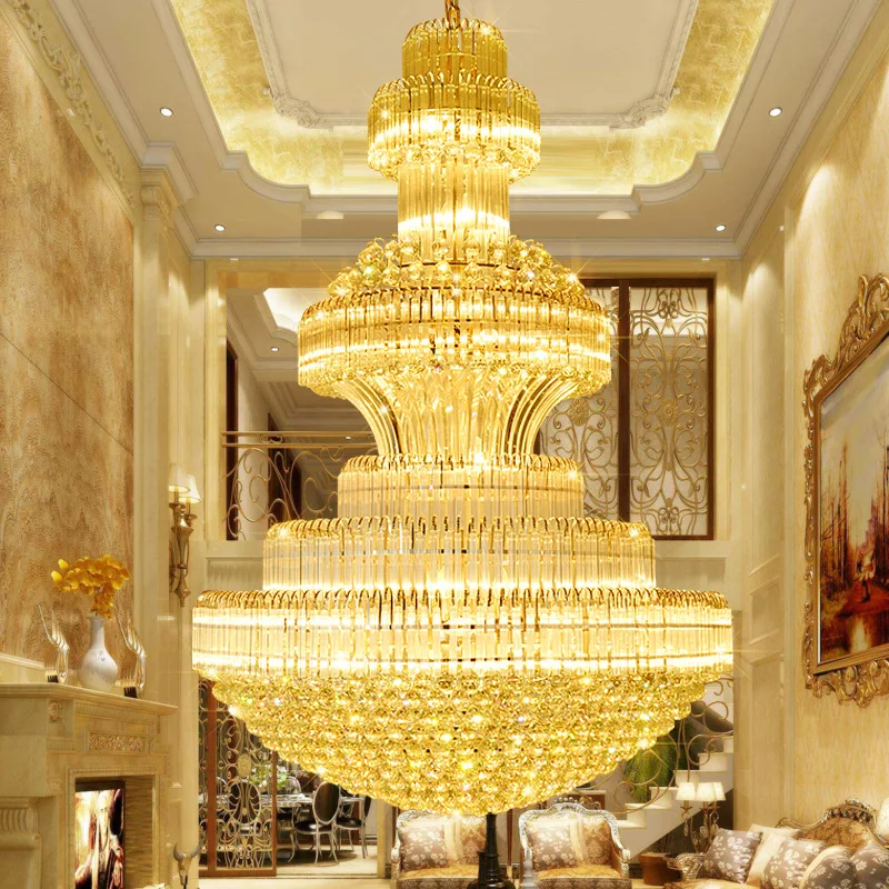 

European Large Chandelier Villa Duplex Staircase Living Room Crystal Pendant Lamp Luxury Hall Long Chandelier Home Decor Light