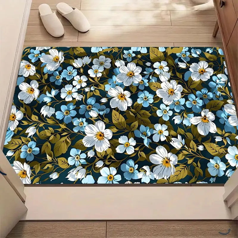 Easy Clean Welcome Rug With Vintage Garden Design For Front Door And Sophisticated Home Entry Protection