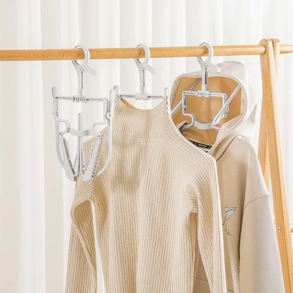 Multifunctional Foldable Hoodie Clothes Hanger Retractable Anti-skidding Clotheshorse Home Sweater Windproof Drying Rack