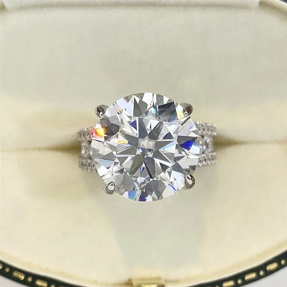 10CT Moissanite Ring with Certificate Women 925 Sterling Silver Plated Pt950 Lab Diamond Engagement Wedding Band Luxury Jewelry