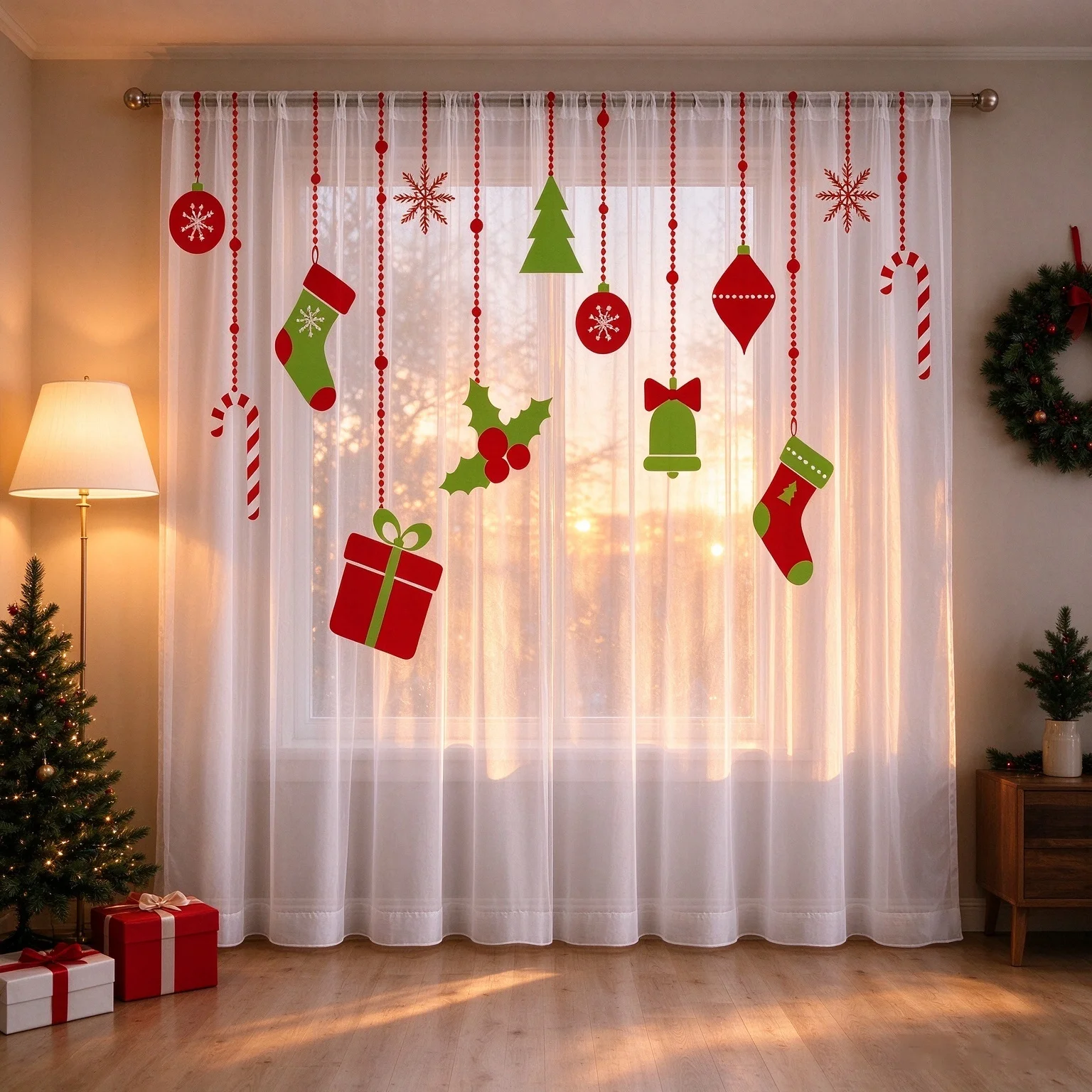 Curtain Rods - Рождественские полупрозрачные шторы из вуали с