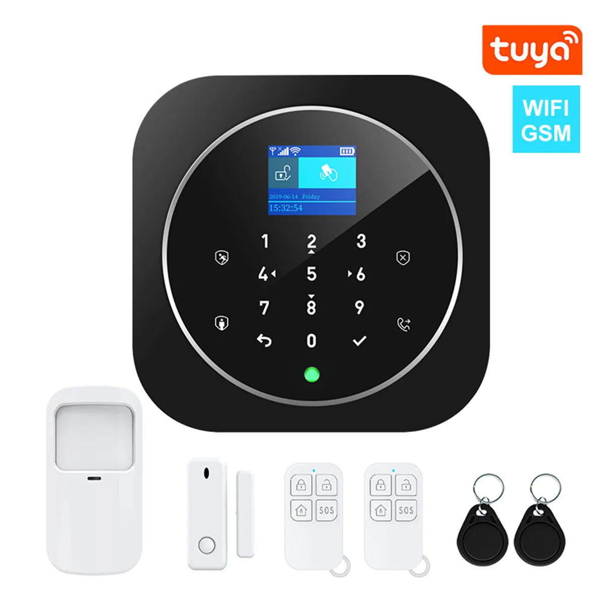 

Tuya APP Remote Control WIFI GSM Alarm System Home Security Alarm Sensor PIR Detector Door Contact Rifd Card