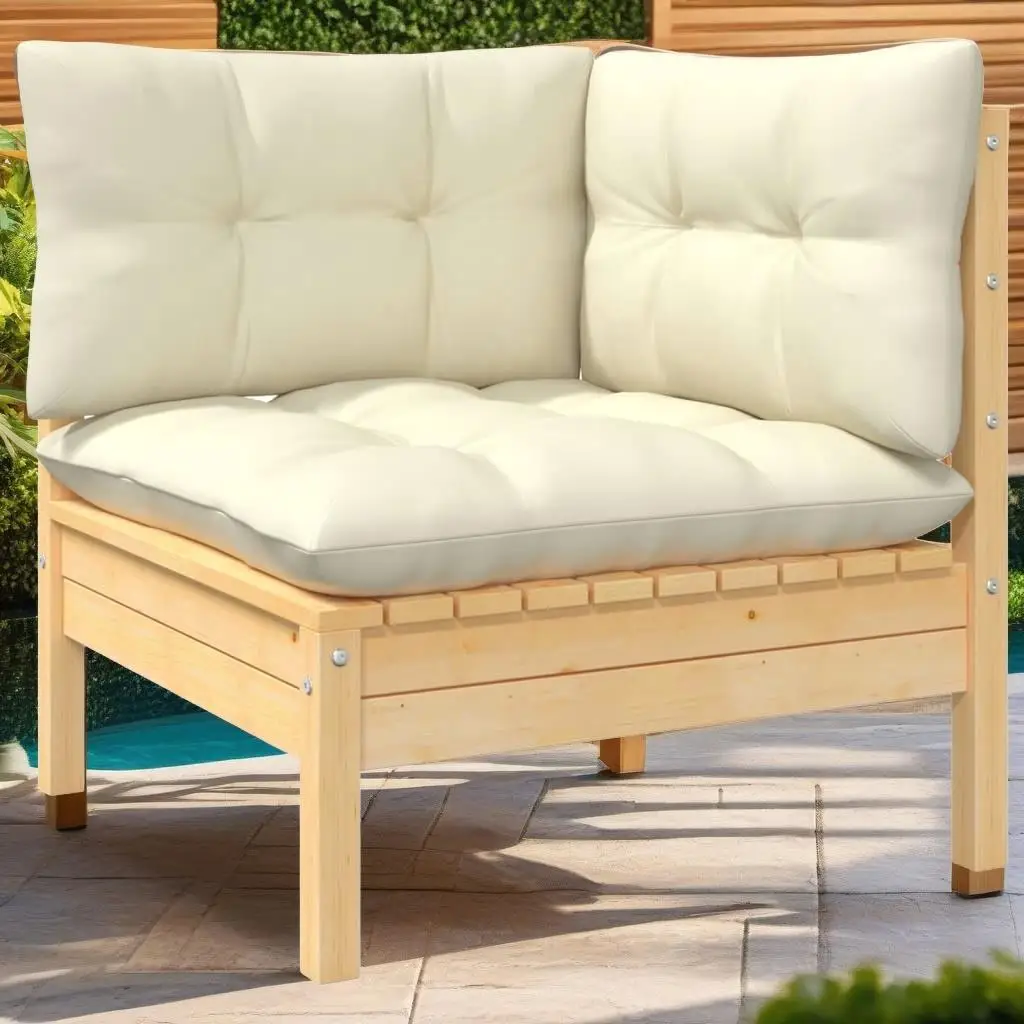 7-Piece Pinewood Patio Lounge Set with Cream Cushions - Outdoor Furniture Collection