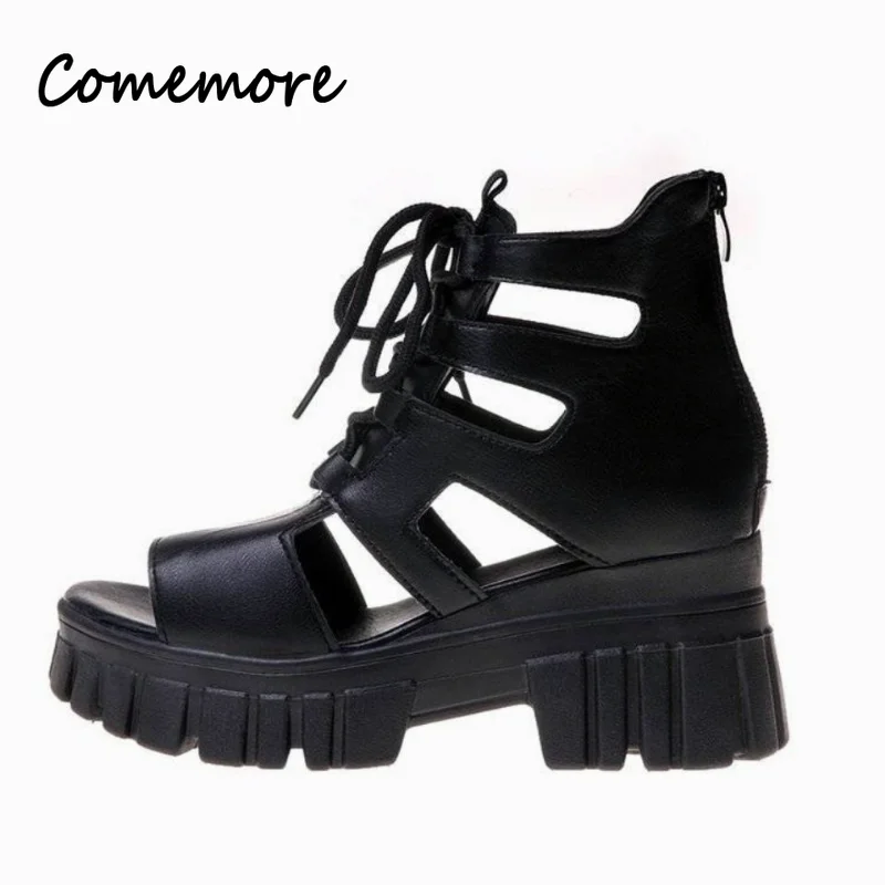 Comemore Women High-heeled Platform Sandal Wedge Platform Shoes Summer  Summer Hollowed-out Breathable Roman Sandals Boots