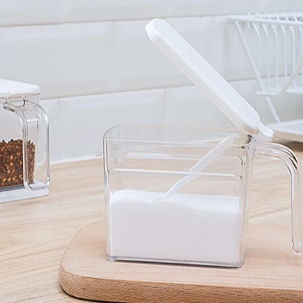 3 Grids Seasoning Box Set 400ml per container Clear Plastic Condiment Container Set Includes Spoons Condiment Jar Set