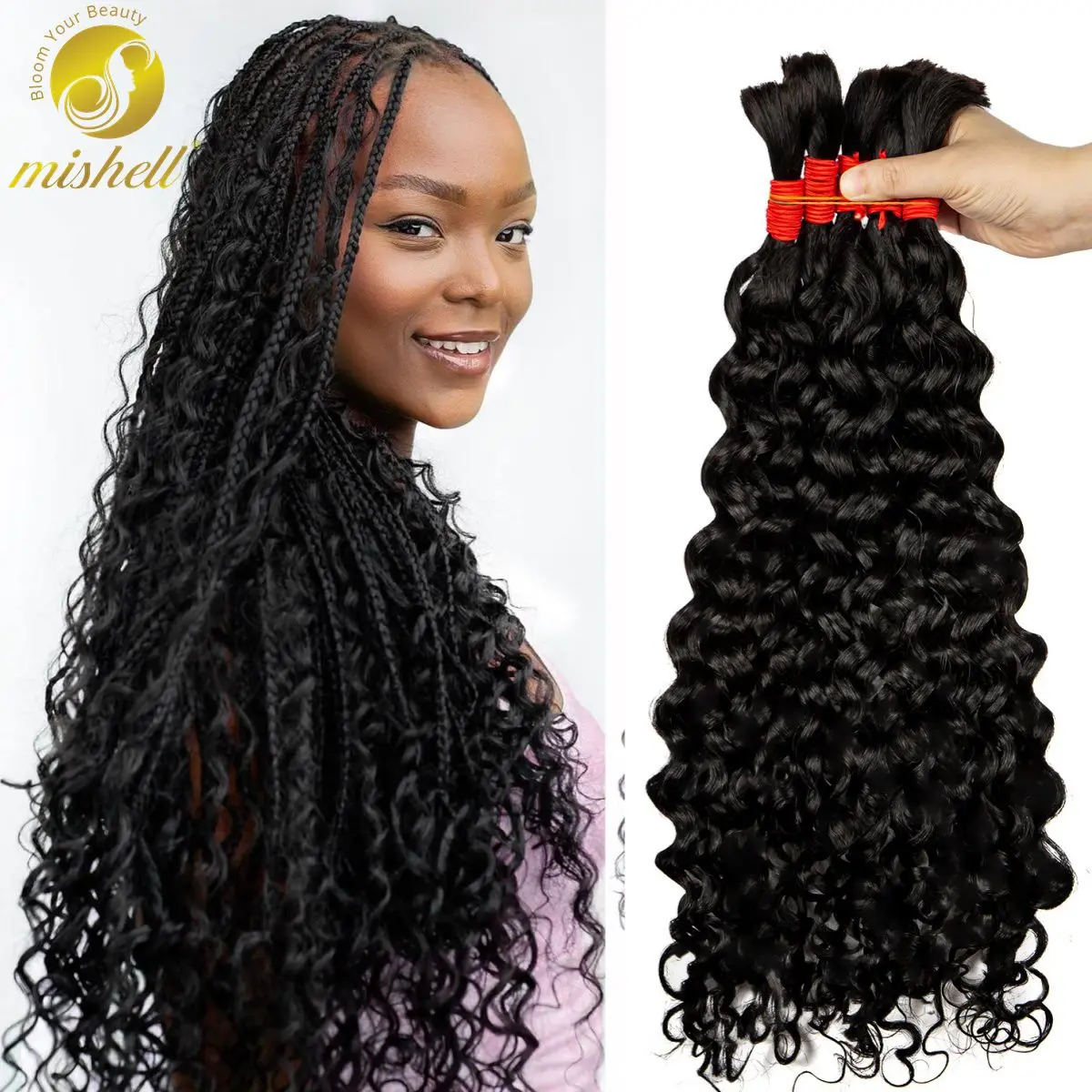 Water Wave Bulk Human Hair No Weft Natural Deep Wave Human Hair Bulk for Braiding 10A Curly Hair Extensions for Box Boho Braids