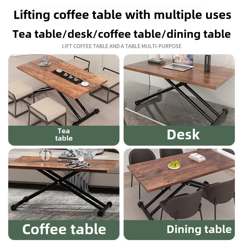 Lifting dining table dual-purpose integrated small apartment rectangular living room household multi-function mobile folding