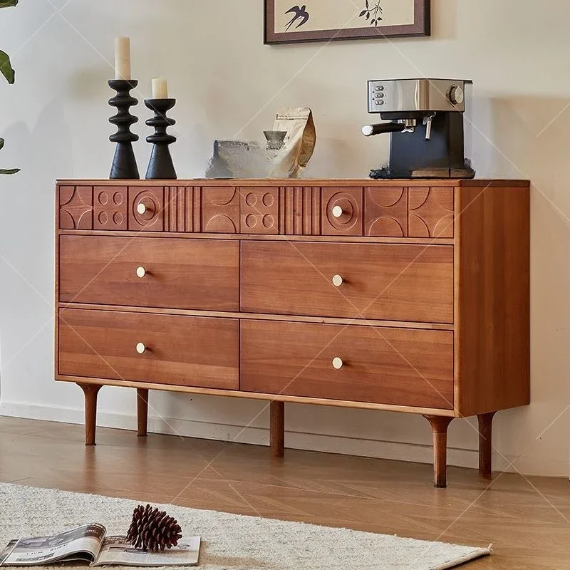 Medieval solid wood chest cabinet, living room wall locker, bedroom drawer storage cabinet, French retro door cabinet