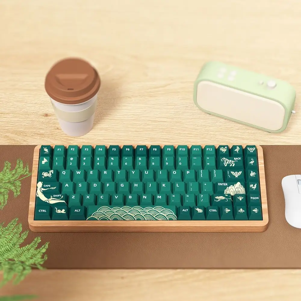 Animal Crossing Original Theme Keycaps, Green PBT Original Height Keyboard Caps, Split Spaces