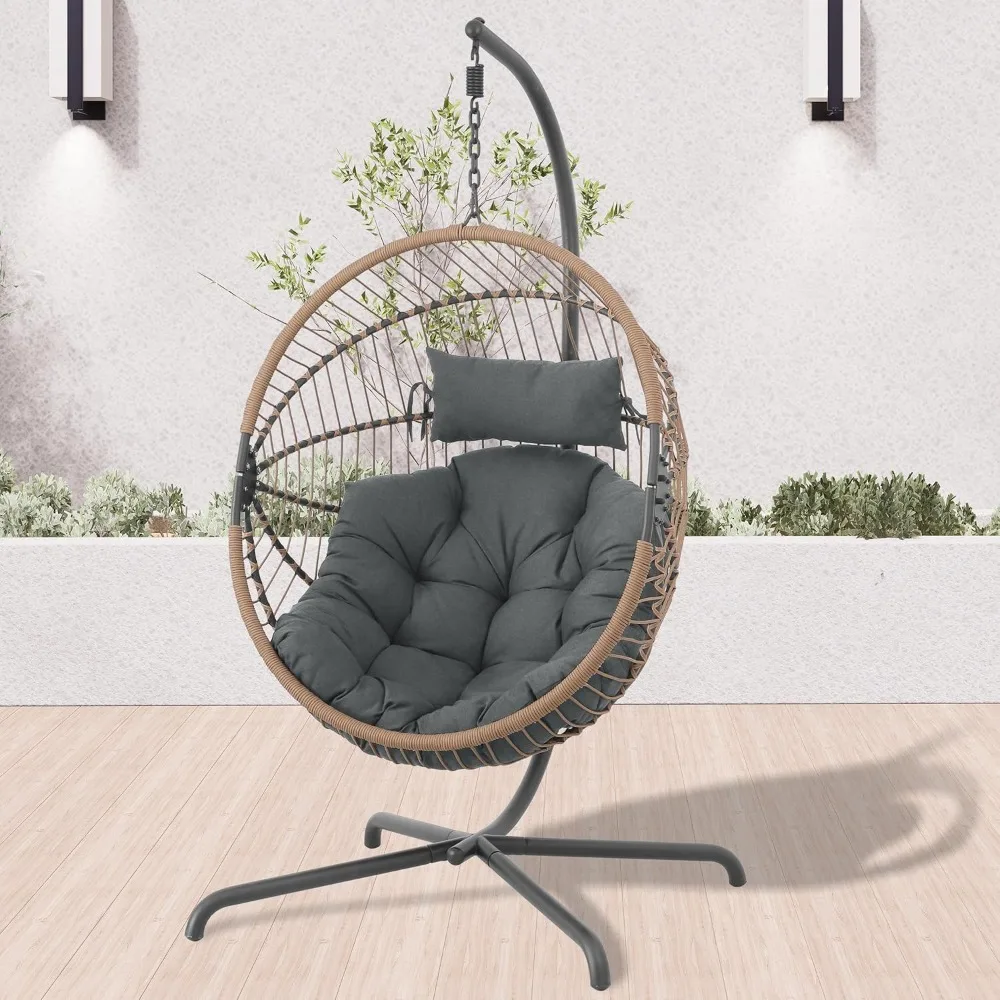 Egg Swing Chair with Stand, Hanging Swing Chair, Foldable Hammock Chair Aluminum with Steel Frame, 350LBS Capacity for Patio