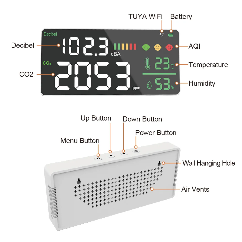 Wall Mounted Noise Detector with DIY Level Commercial Sound Level Decibel Noise Meter Infrared Sensor for Home Safety