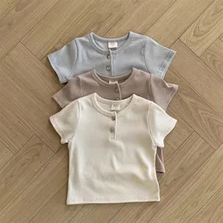 2024 Summer New Baby Solid T Shirts Infant Girl Short Sleeve Bottoming Shirts Kids Cotton Tops Toddler Casual Tee Baby Clothes