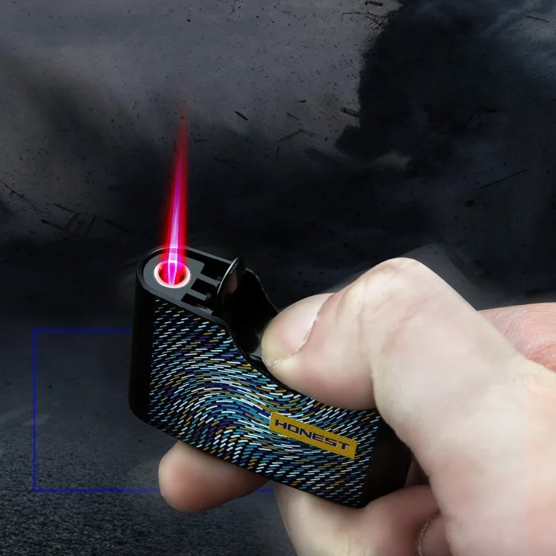 HONEST UV Color Printing Windproof Jet Red Flame Inflatable Lighter Press Ignition Fashionable Butane Gas Lighters Smoking Gifts