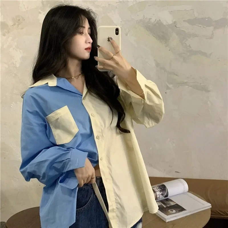 

Женские комплекты для отдыха, свободные универсальные осенние лоскутные рубашки с длинными рукавами, однотонный вязаный свитер с v-образным вырезом, жилет, стильная корейская версия