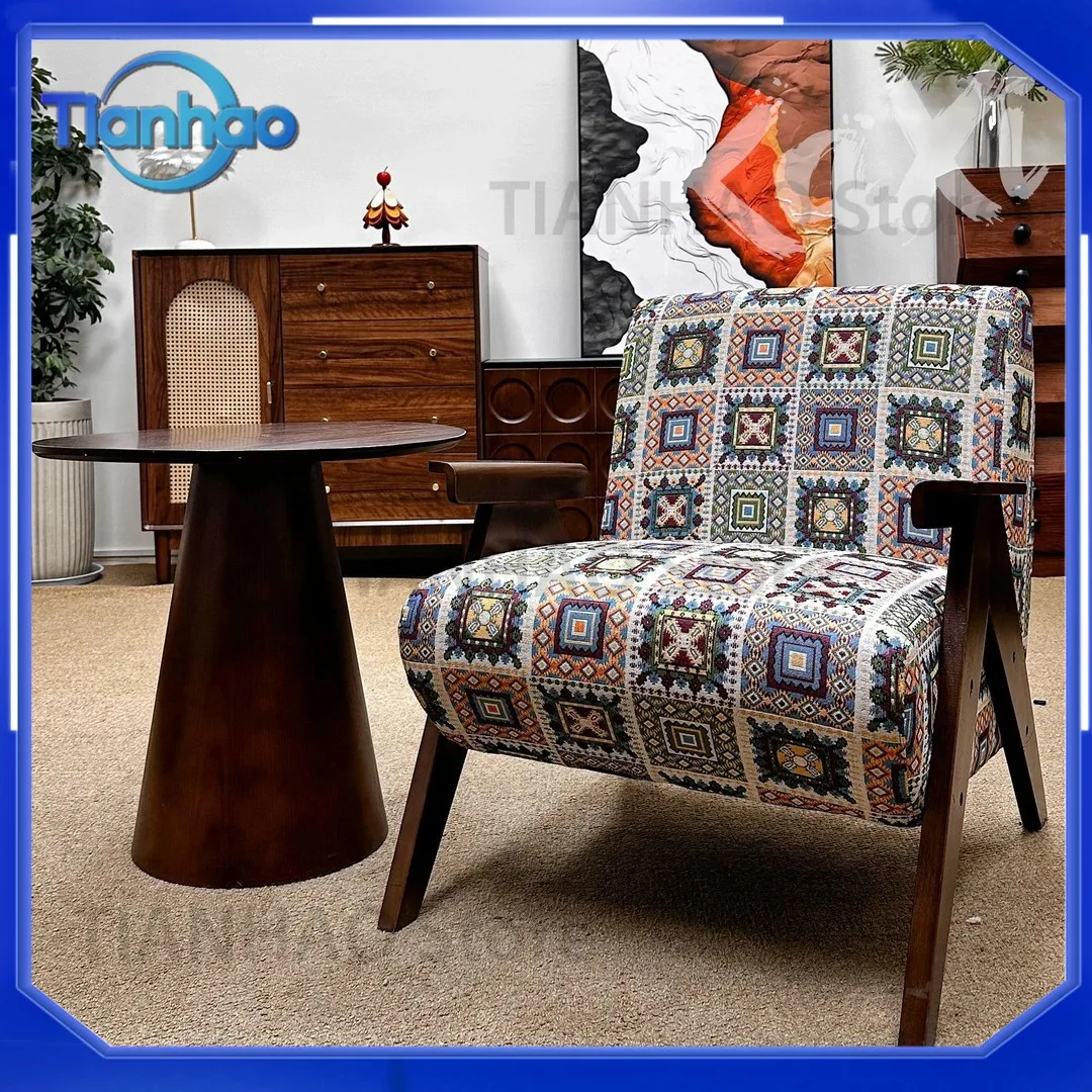 Retro Solid Wood Sofa Chair for Living Room Leisure Bird Chair Mid Century Lounge Armchair for Homestay Balcony Backrest