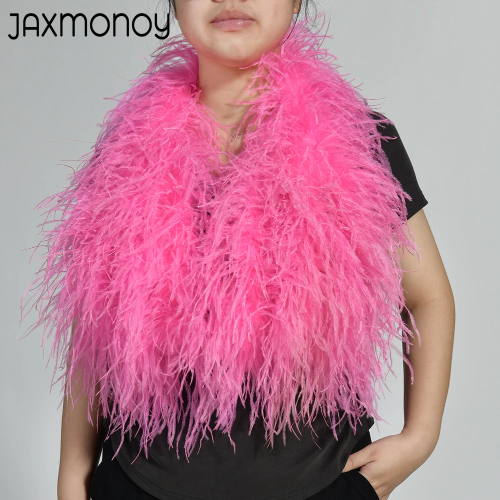 Jaxmonoy Women's Real Ostrich Feather Halter Tops Fashion Streetwear Party Club Date Night Sexy Backless Bandage Sleeveless Coat