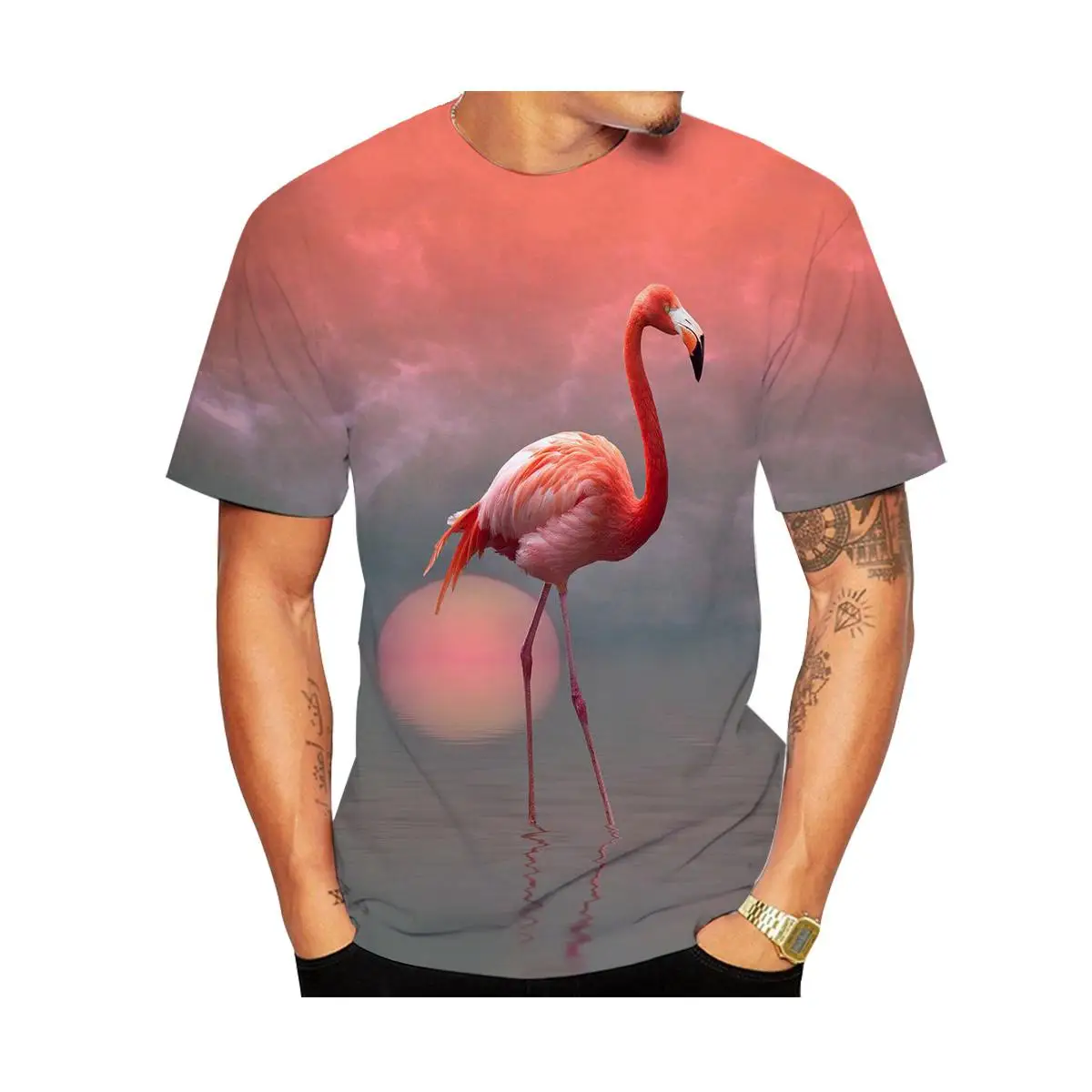 Summer Fashion Flamingo 3D Print Men's and Women's T-shirts Casual Street Harajuku Beach Breathable Thin Top