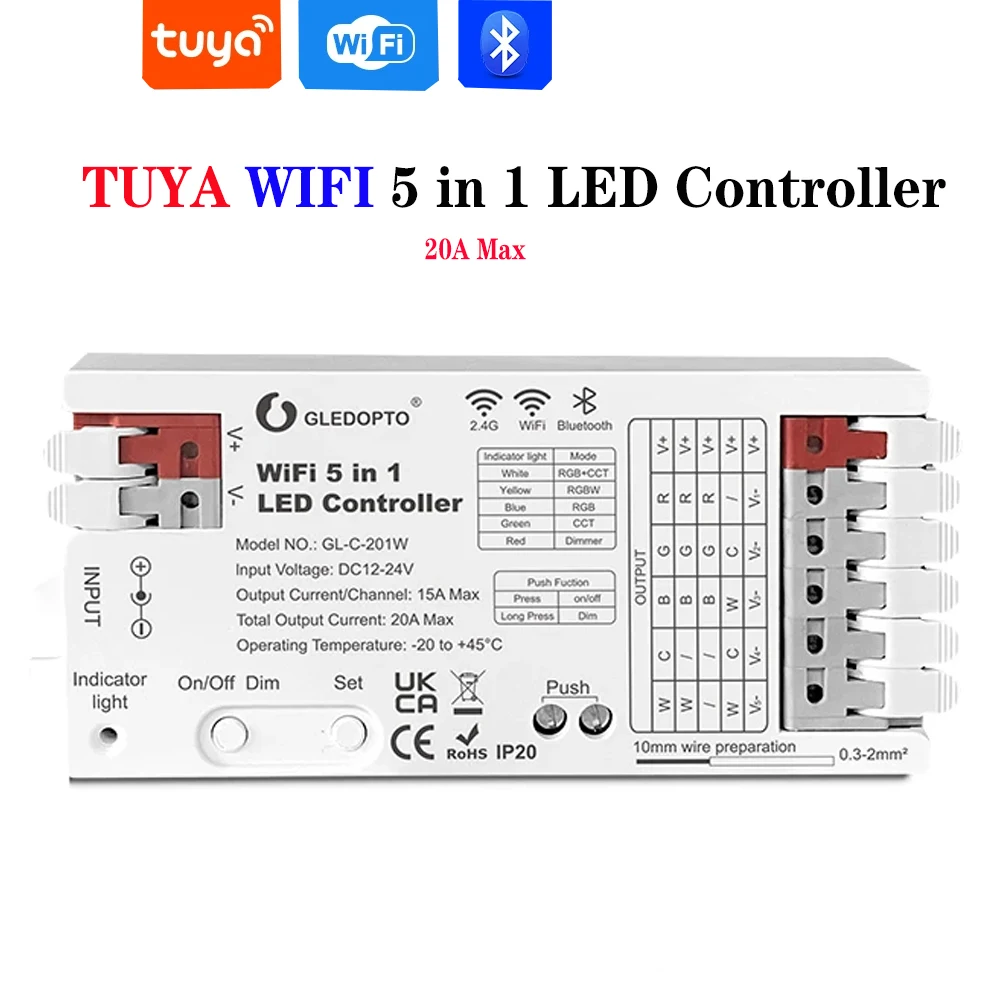 GLEDOPTO TUYA WIFI 5 in 1 LED Strip Controller Max 20A Support Smart Phone APP/2.4GHz Wireless WiFi/ Voice Control