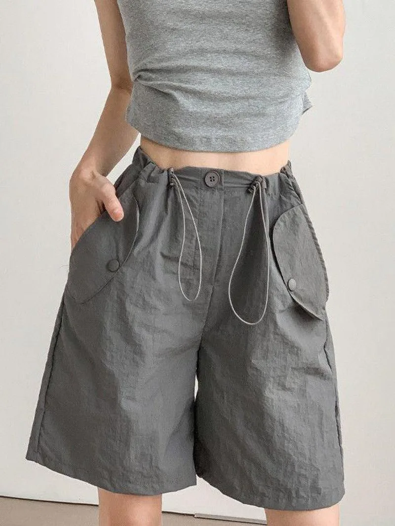 

Workwear shorts summer slim fashion women's clothing 2024 new khaki A-line casual loose wide leg sports five piece pants 5PCP