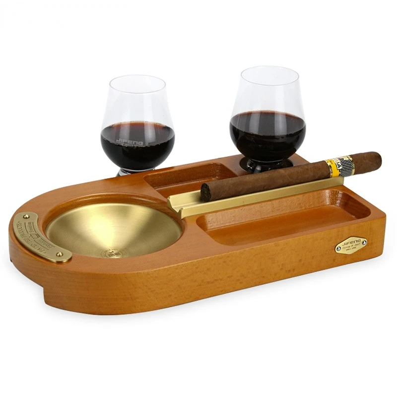 Metal Cigar Ashtray Single Slot Creative with Red Wine Glass Cigar Accessories