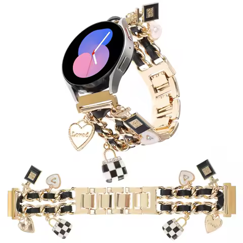 Women Bracelet Band for Samsung Galaxy Watch 6 5 4 40/44mm Active 2 Metal Strap with Pendants 20mm Smartwatch Wrist Band