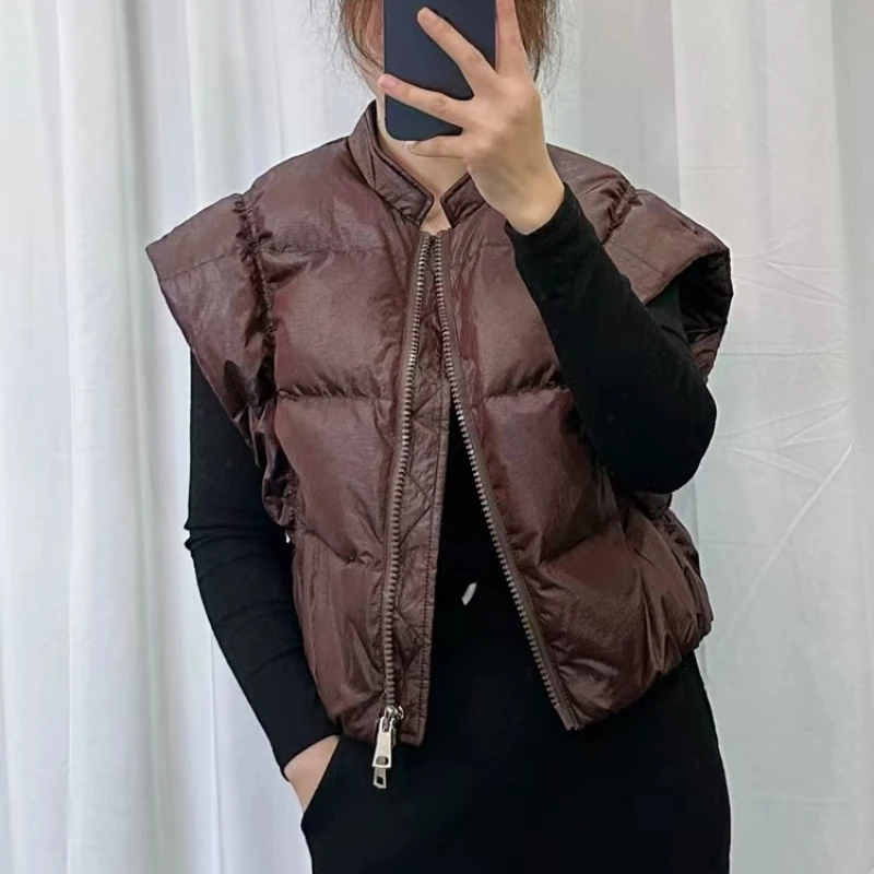 Ultra-short Sleeveless Down Jacket 2024 New Waistcoat Korean Fashion Vest Personality Pleats Down Waistcoat Thickened Vest