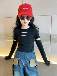 Girls Bottom Shirt Spring and Autumn 2024 New Fashionable Children Spring Clothing Girl Fashion Slim Fit Long Sleeved T-shirt