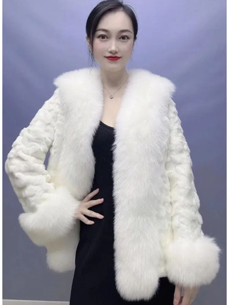 Cardigan de luxe chaud mi-long pour femme, vêtement d'extérieur en vraie fourrure de vison, manteau à grand col, de haute qualité, nouvelle collection automne-hiver 2025