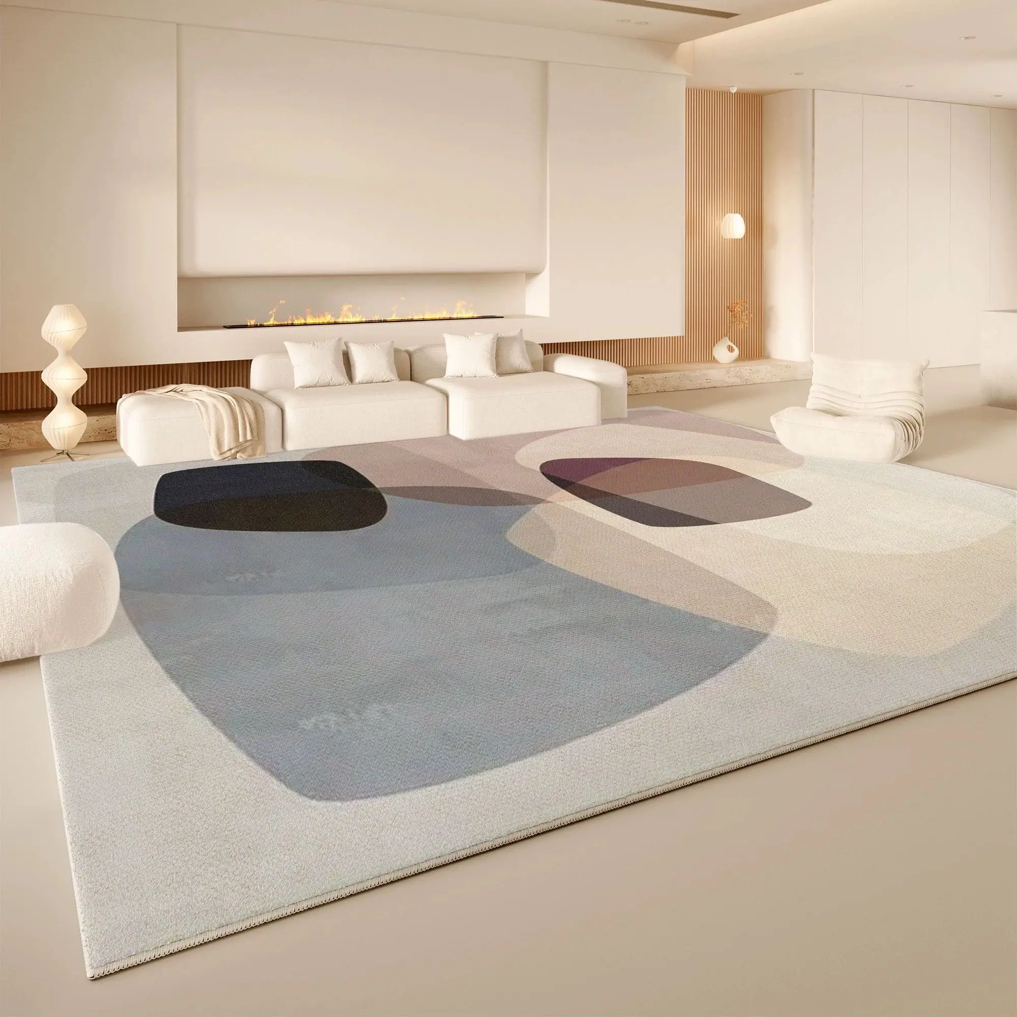 VIKAMA Curved Wave Line Abstract Area Rug Non Slip Washable Large Living Room Carpet Minimalist Neutral Sofa Floor Decor Rug
