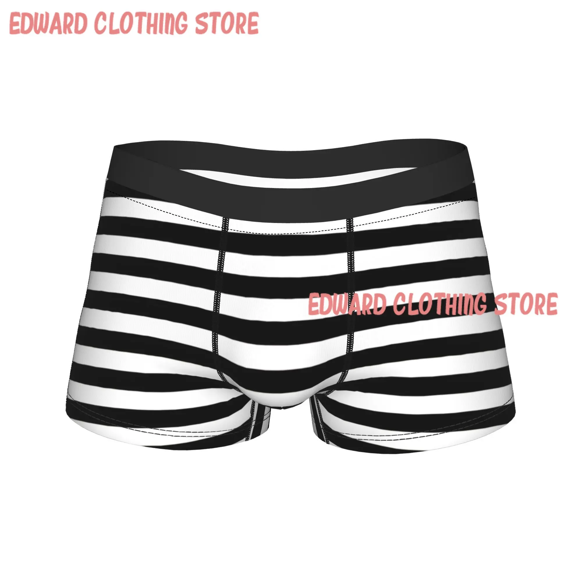 Small BLACK and WHITE Horizontal STRIPES Underwear  Printed Boxer Shorts Quality Male Underpants Elastic Shorts Briefs Gift Idea