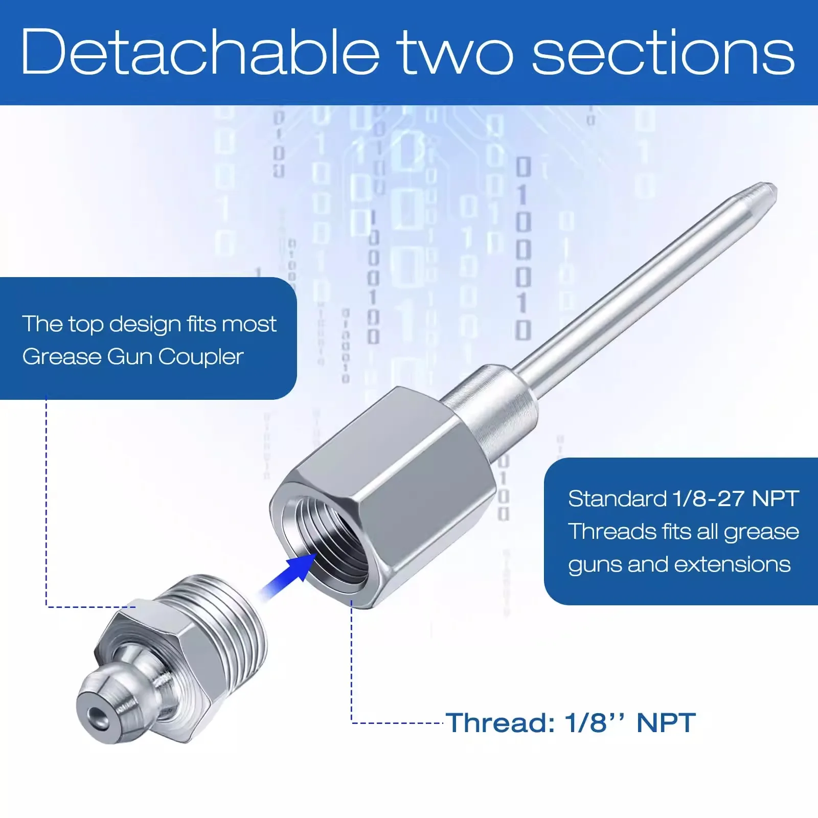 Grease Narrow Needle Nozzle Adapter with Hardened Steel Tips, Needle Nose Grease Dispenser with 1/8 Inch NPT Threads