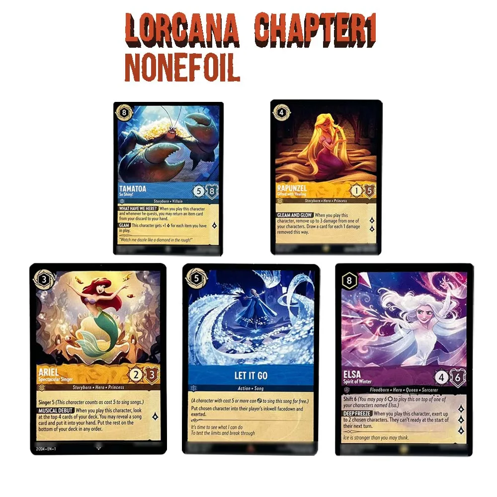 

Lorcana Proxy Cards Chapter1 RAPUNZEL AURORA BELLE MAXIMUS ELSA Regular Cards English TCG Game Cards