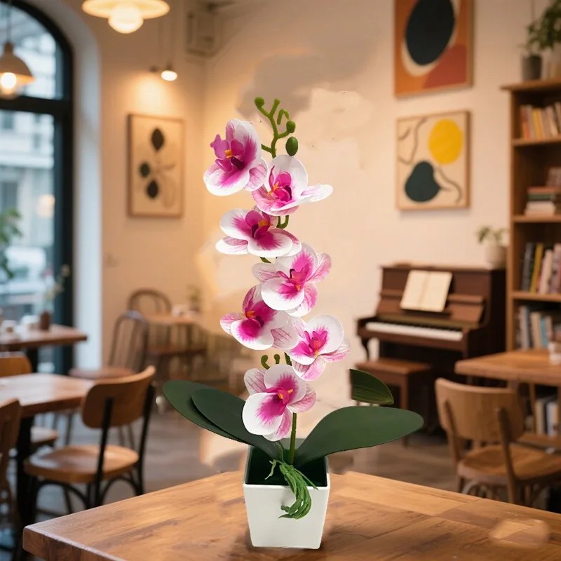Künstliche Blume, Schmetterlingsorchidee, Topfpflanze, 7 Blüten, Heim- und Bürodekoration, Fotografie-Requisite, Künstlicher Bonsai, Grünpflanzen – Detail 6