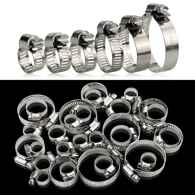 30Pcs Hose Clamps 1/4-2 In 6-51mm Adjustable 304 Stainless Steel Quick Fixing Clamp Assortment Kit for Pipe Car Washing Machine