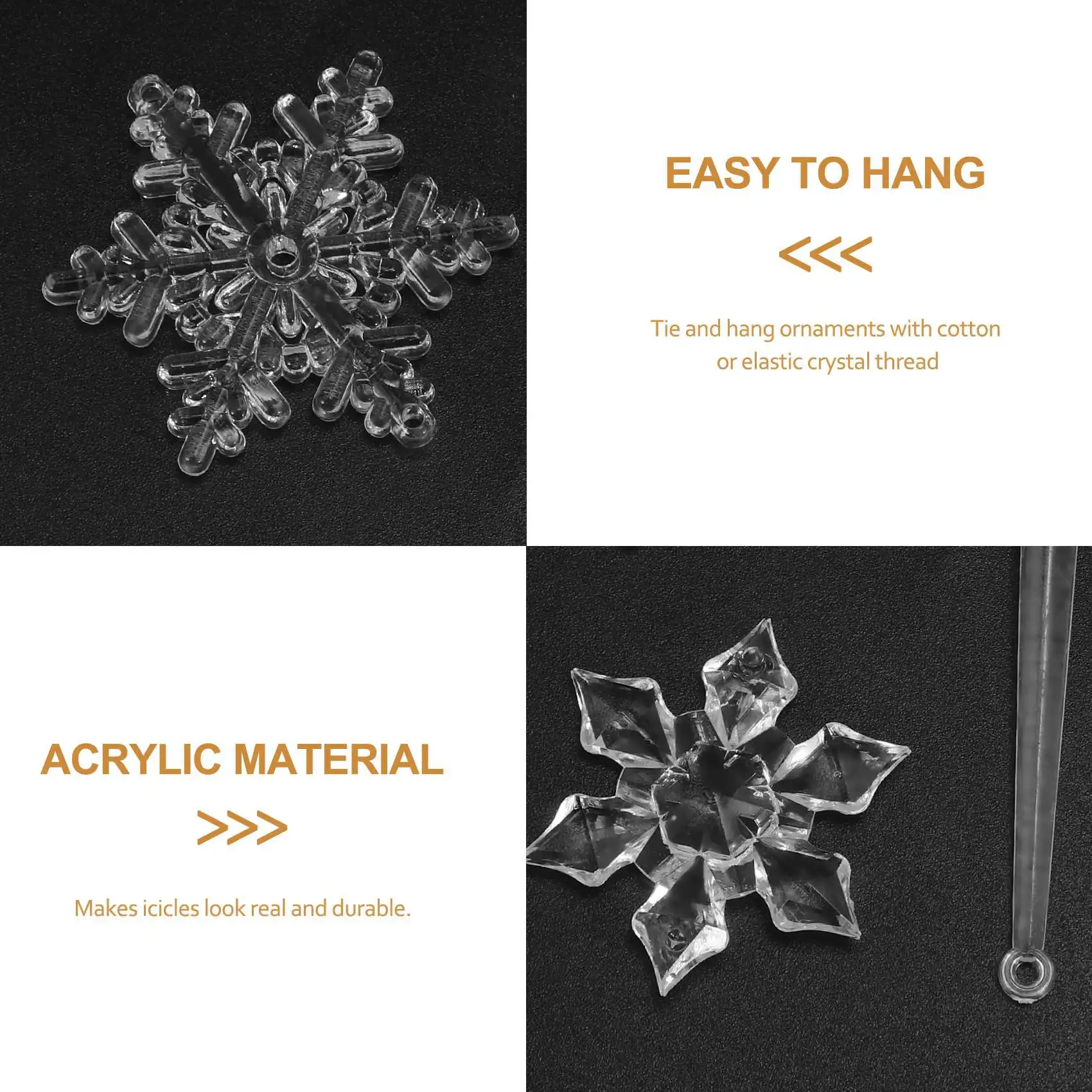 40PC Snowflake Icicle เครื่องประดับคริสต์มาสปีใหม่เครื่องประดับคริสตัลต้นคริสต์มาสโปร่งใสเครื่องประดับร้อน