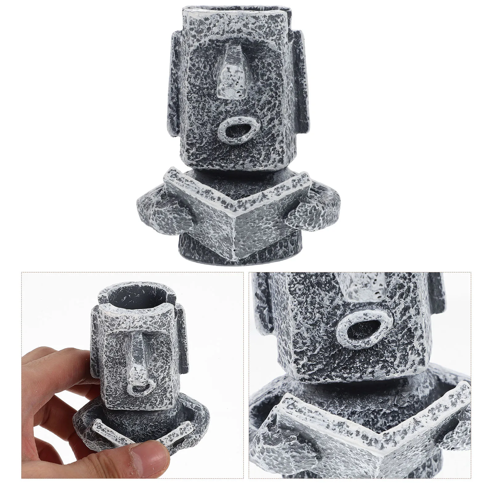 

Resin Pen Holder Desktop Organizer Pencil Pen Storage Box Makeup Brush Pot Stationery Moai Pencil Container