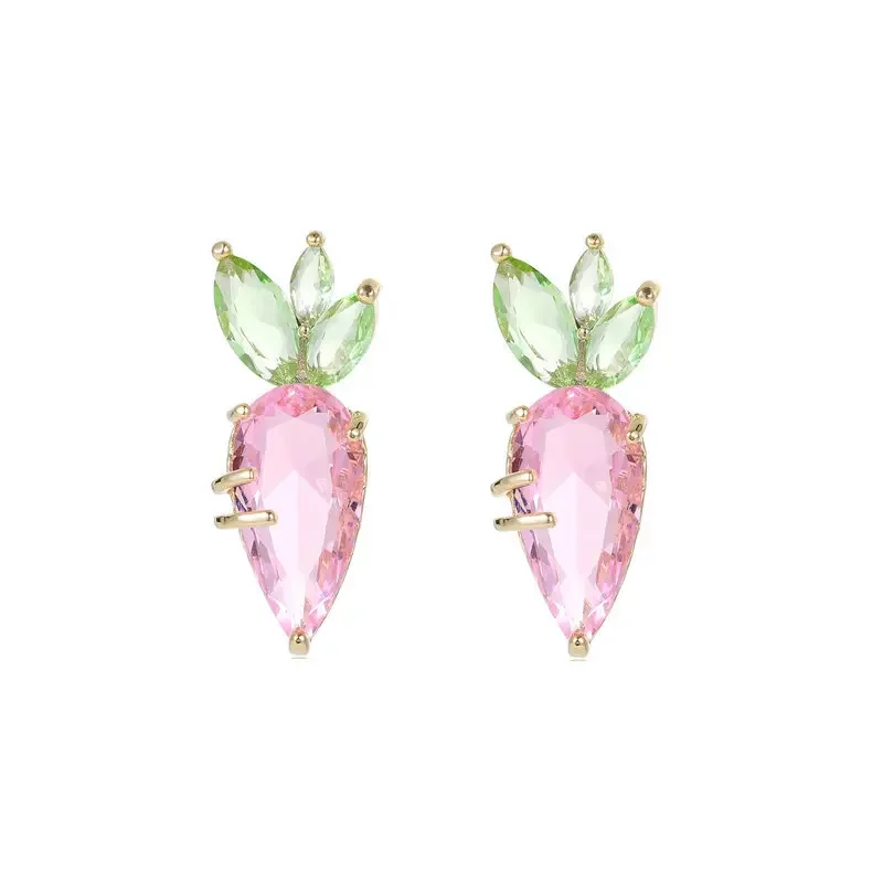 High-end, niche and girlish simple fruit earrings, fashionable and niche design, high-end transparent zircon carrot stud earring