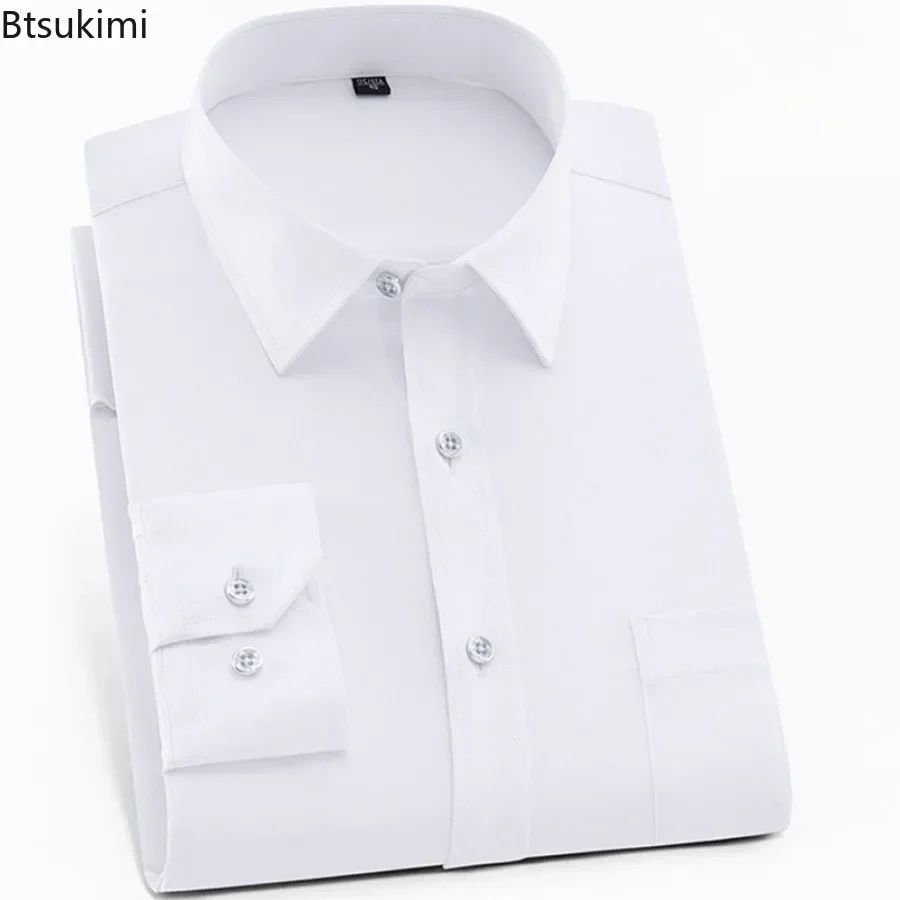 Camisa clásica de alta elasticidad para hombre, camisa básica informal de negocios a la moda, camisa lisa ajustada sin planchar, camisas formales para hombre