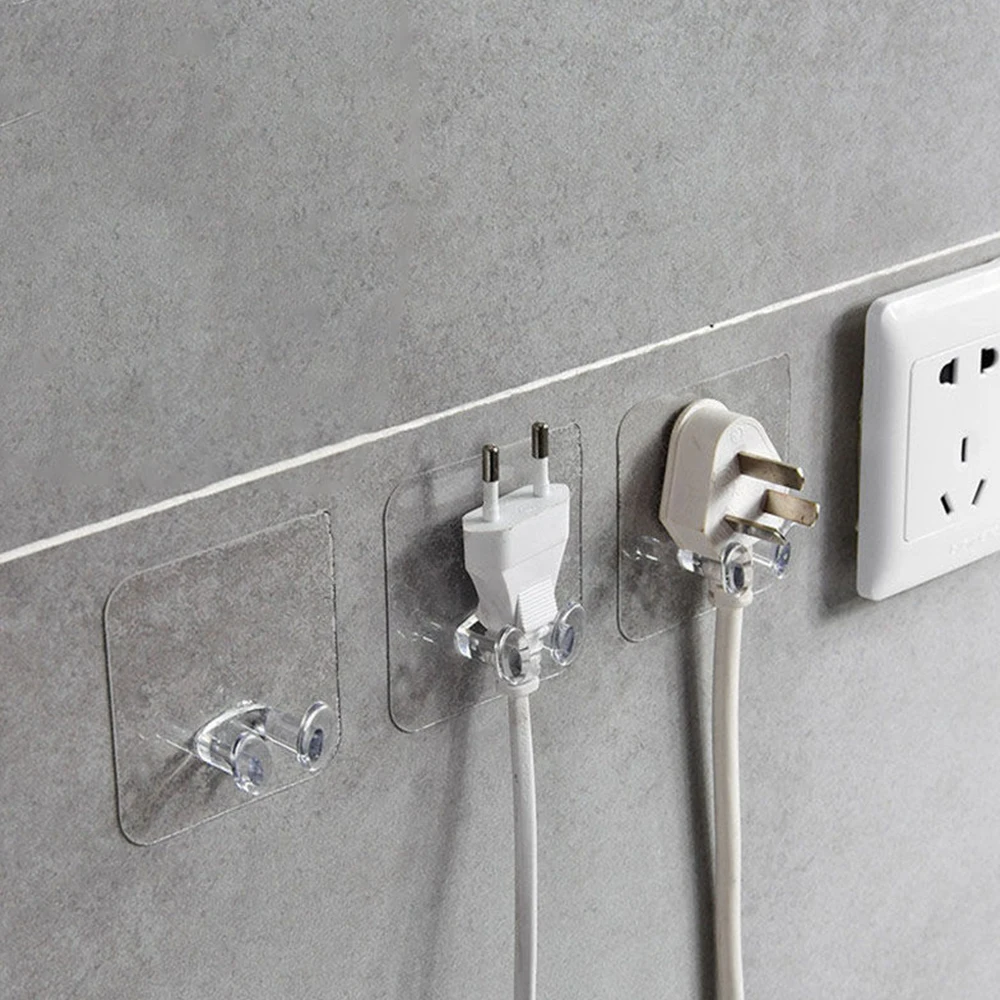 

10Pcs 6CM*6CM Power Plug Socket Hooks Phone Holder Self-Adhesive Wall Hook Home Kitchen Bathroom Towel Coat Storage Hooks Holder