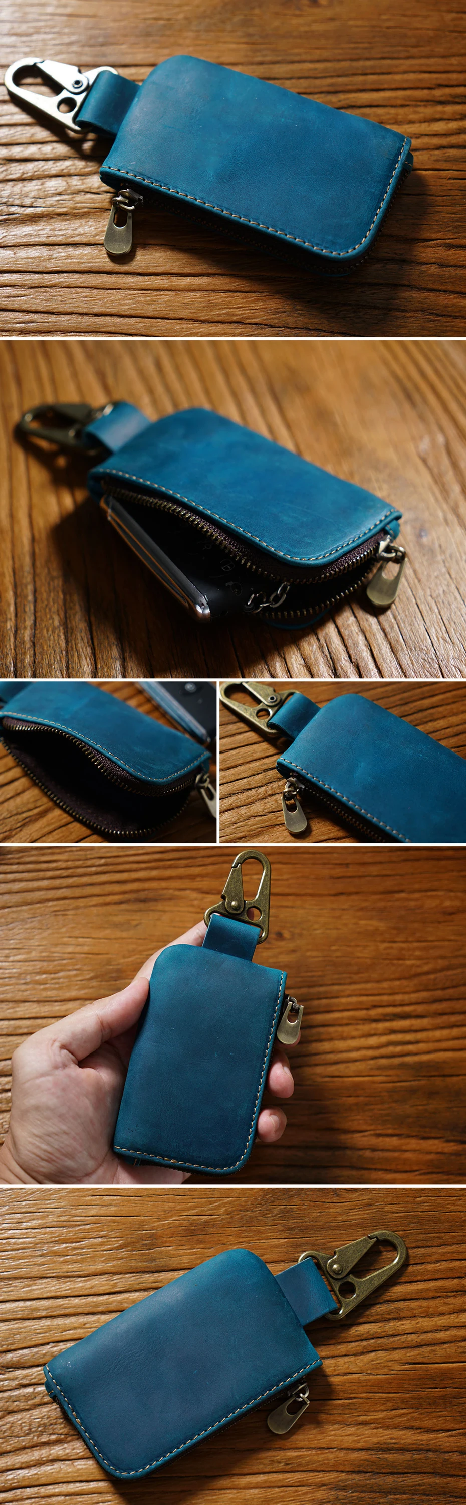 Multifunktionale Leder-Geldbörse mit Schlüsselanhänger, Ring, Schlüsselhalter, Geldbörse mit Karabinerhaken für Münzen, Schlüssel und Karten, Mini-Geldbörse – Detail 5