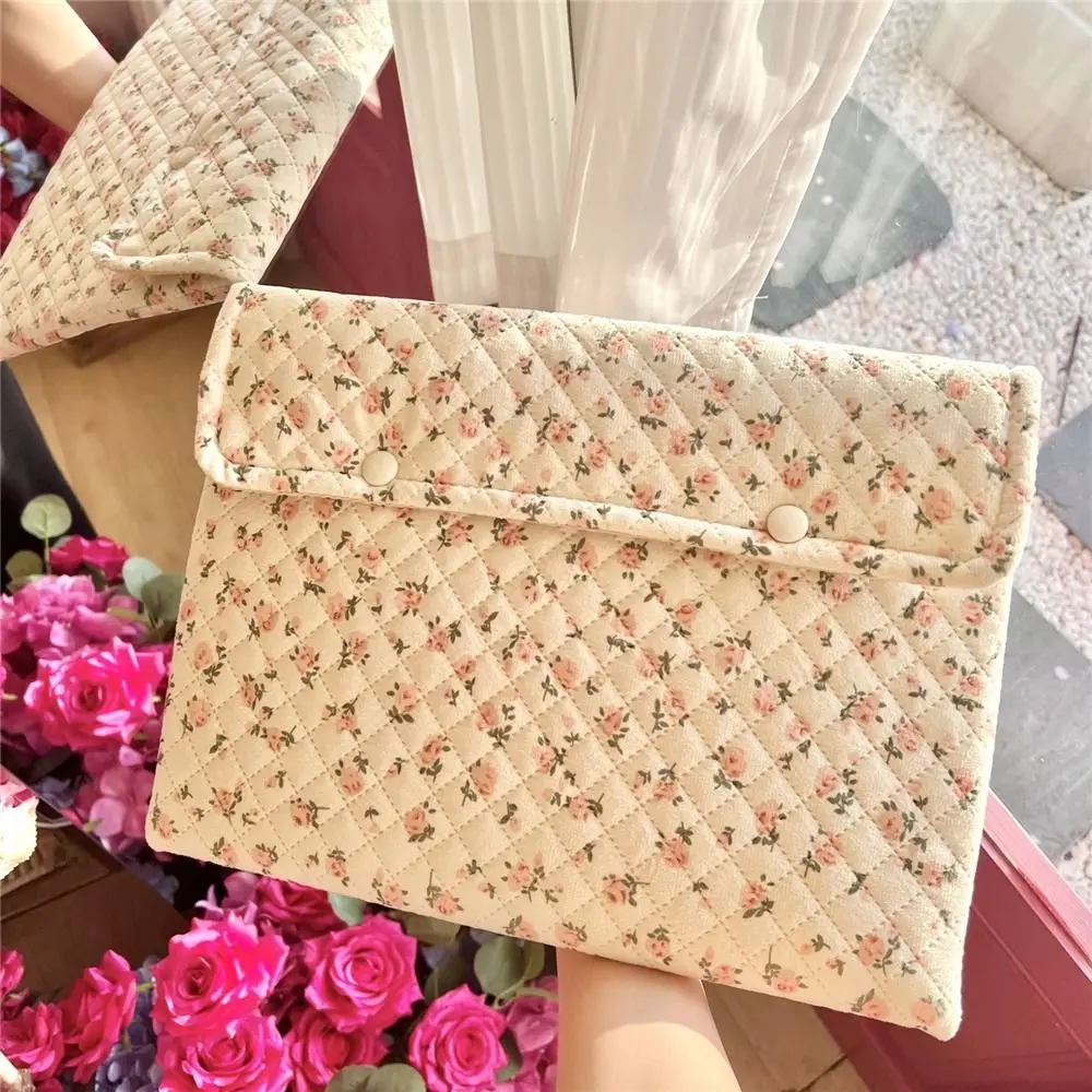 

Quilted Design Laptop Bag Cotton Fabric Flower Printed Tablet Sleeve Case 9-11 13.3 14 inch for Lenovo Dell Laptop